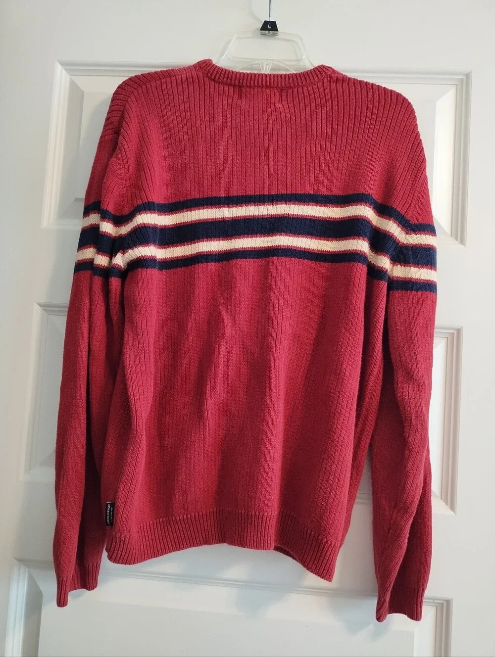 Vintage American Eagle Men's Red Striped Crewneck Sweater Size Medium